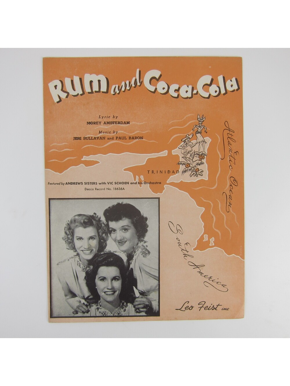 Sheet Music Rum and Coca-Cola Andrews Sisters Vintage 1944